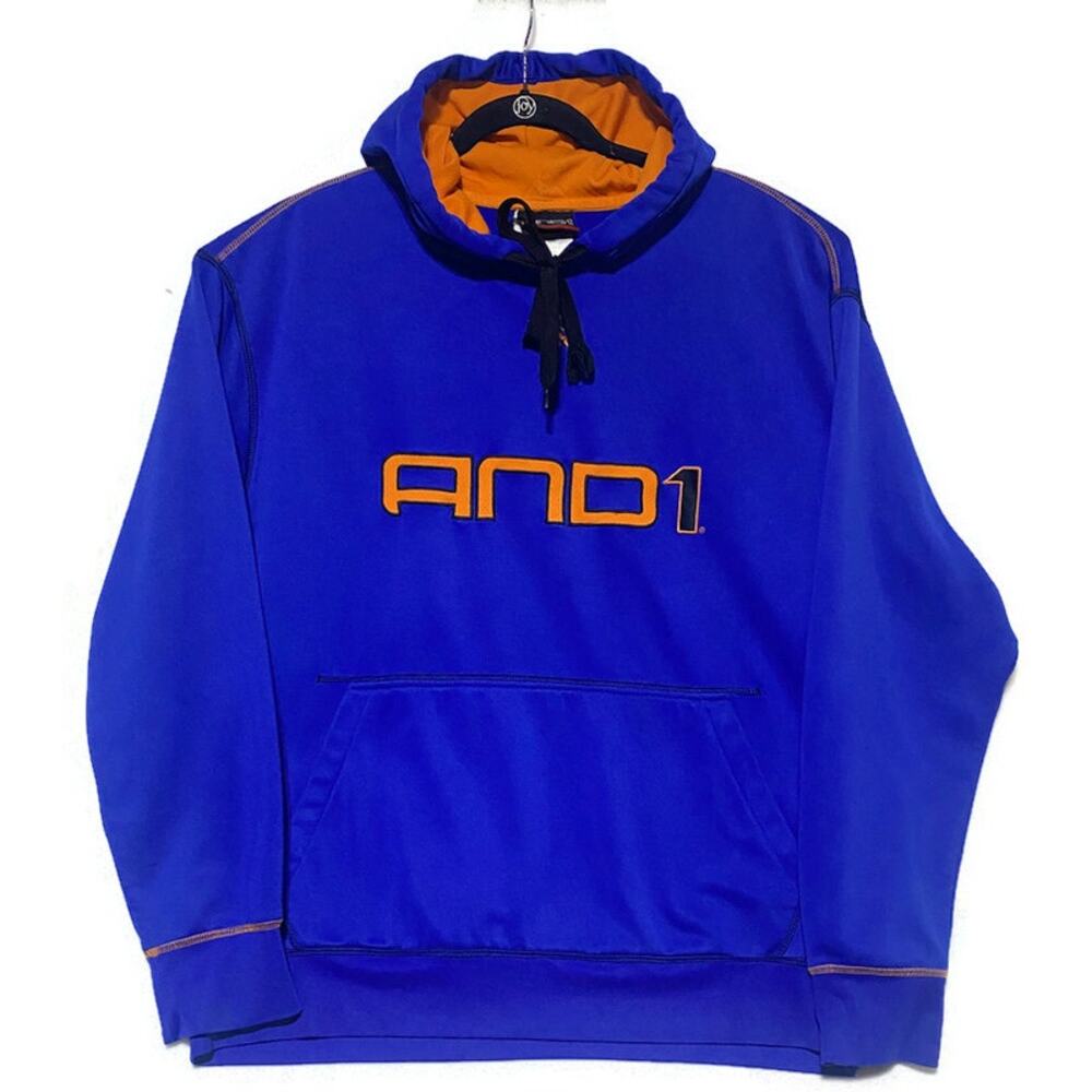 AND 1 Unlimited Pullover Hoodie Sweatshirt Men's Size XL Blue With Orange Trim